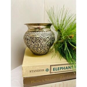 Silver Lota Temple Pot Embossed 3.5x4